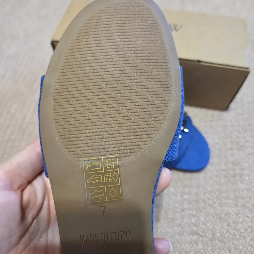 J. Crew New‎ Jewel Slide Sandals Womens 7.5 Gulf Smoke Blue Spring Resortwear